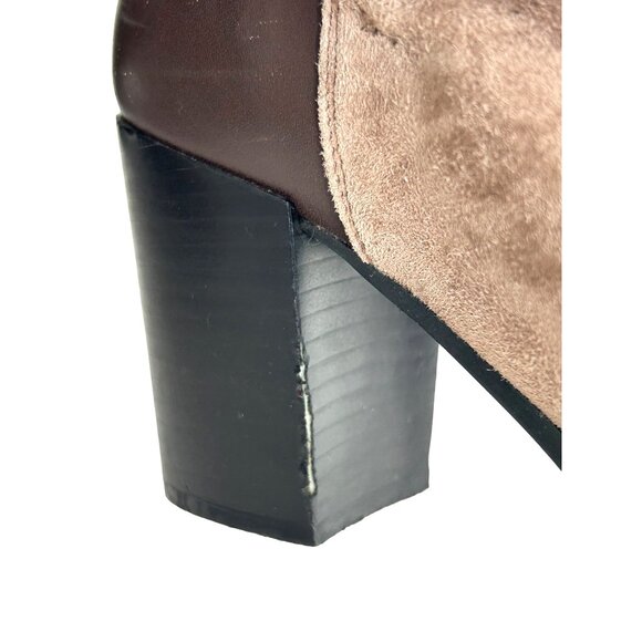 Lands’ End Womens Ankle Boots 10 Brown Leather Suede Chunky Heel Slip On Pull On - Picture 9 of 13